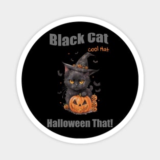 Cute black cat with cool hat and Halloween season, watercolor style Magnet